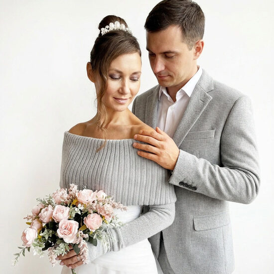 Knitted Bridal Cover Up Light Grey, Knit Shoulder Wedding Shrug, Winter Bridesmaid Wrap, code WGY14